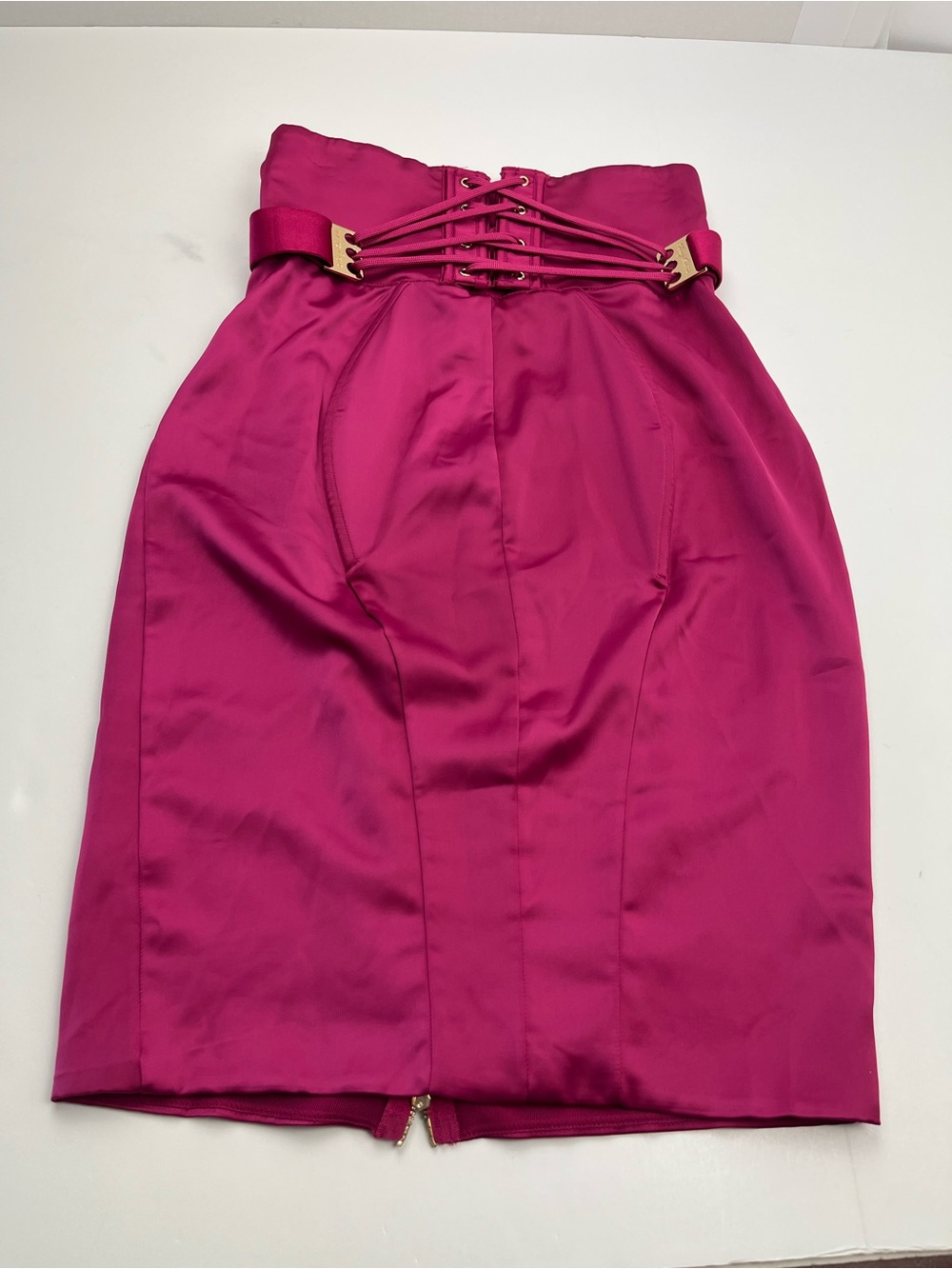 Honey Birdette Chastity Pink Fuchsia High-Waist Pencil Skirt Front Zip Medium - Picture 14 of 14